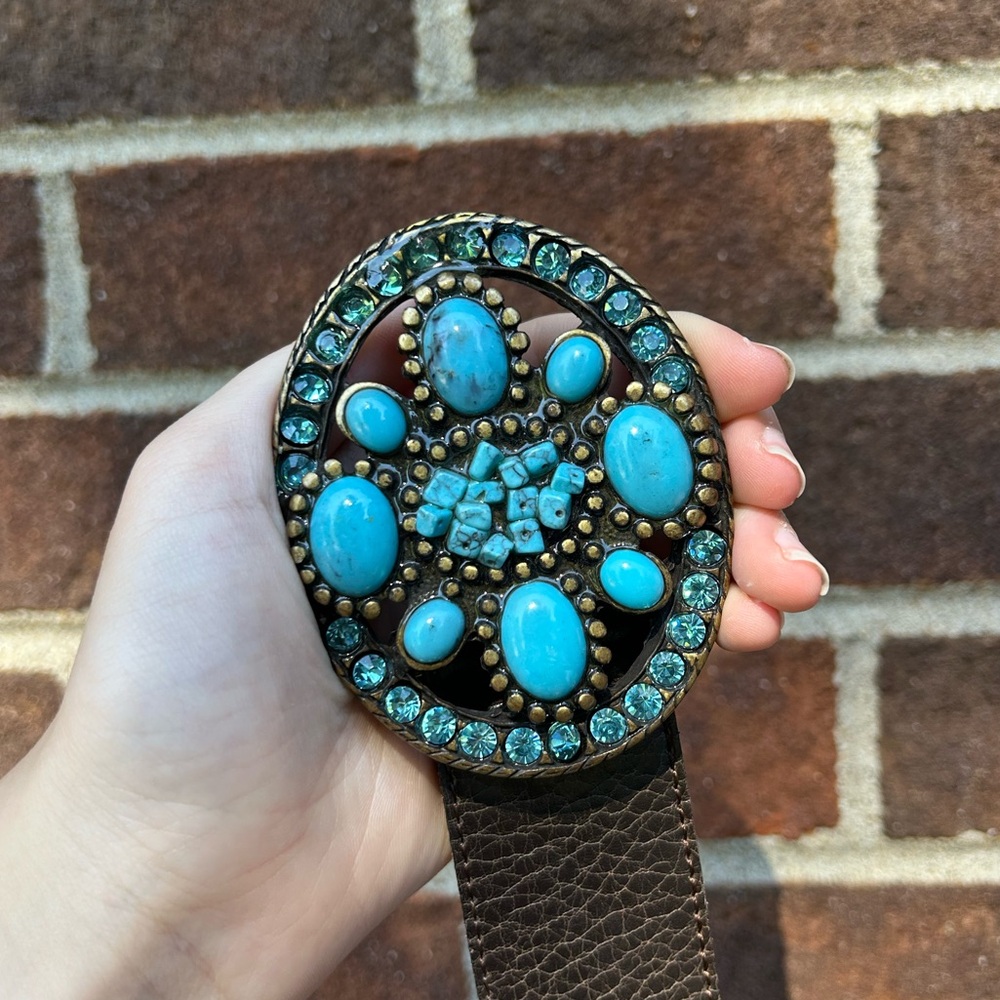 Boho Whimsigoth turquoise leather belt